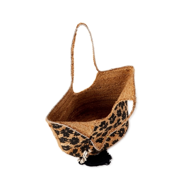 Black Floral Jute Tote Bag Beach Grocery Clothing CUTE! - Picture 4 of 4